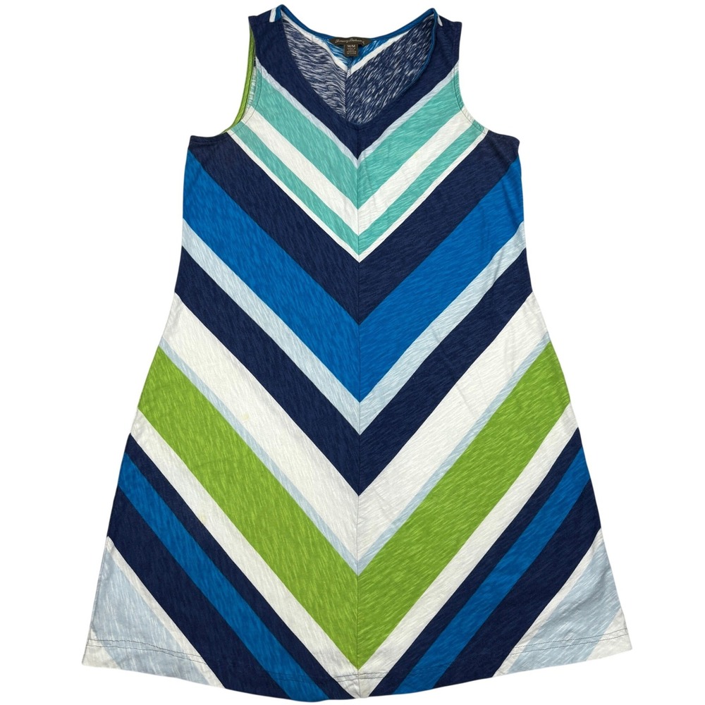 Tommy Bahama Dress Womens Medium Chevron Stripe Blue Green Cotton Slub V Neck
